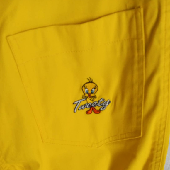 RARE VTG 90s JC de Castelbajac TWEETY Canary Yellow Slim Pants US 0 Looney Tunes - Picture 4 of 10